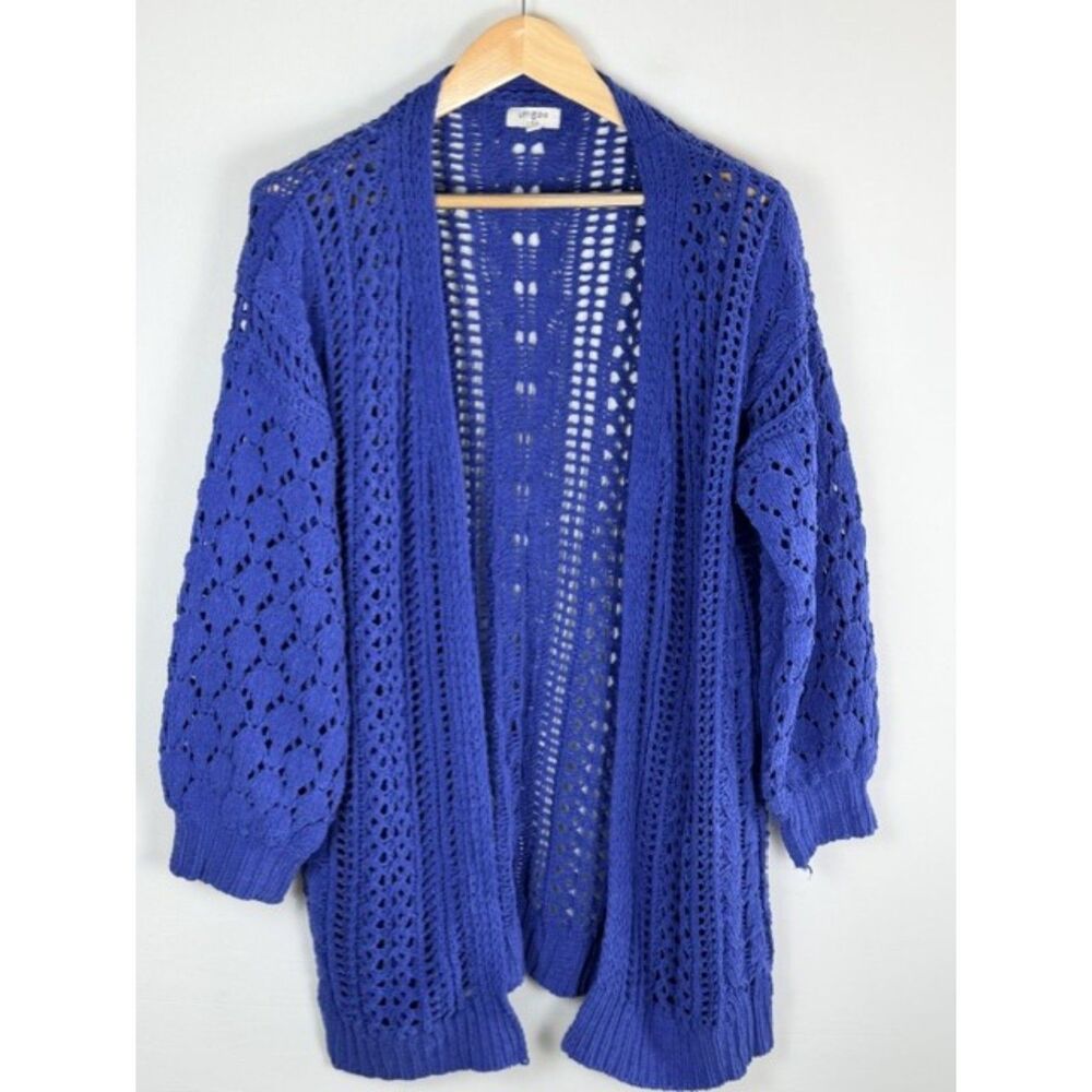 Umgee Cobalt Blue Open Knit Duster Cardigan Longline Boho Small